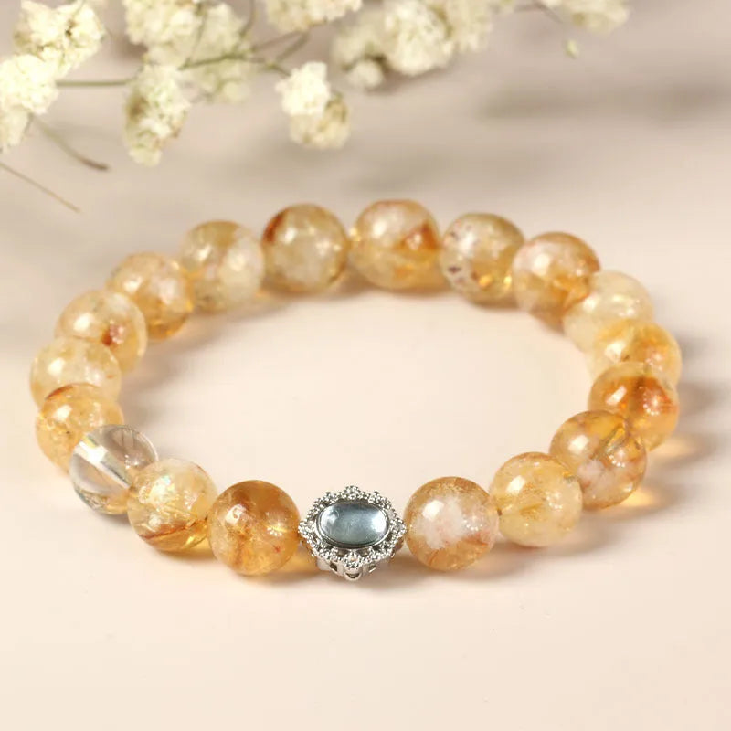 Citrine crystal bracelet with geometric design and 10mm beads