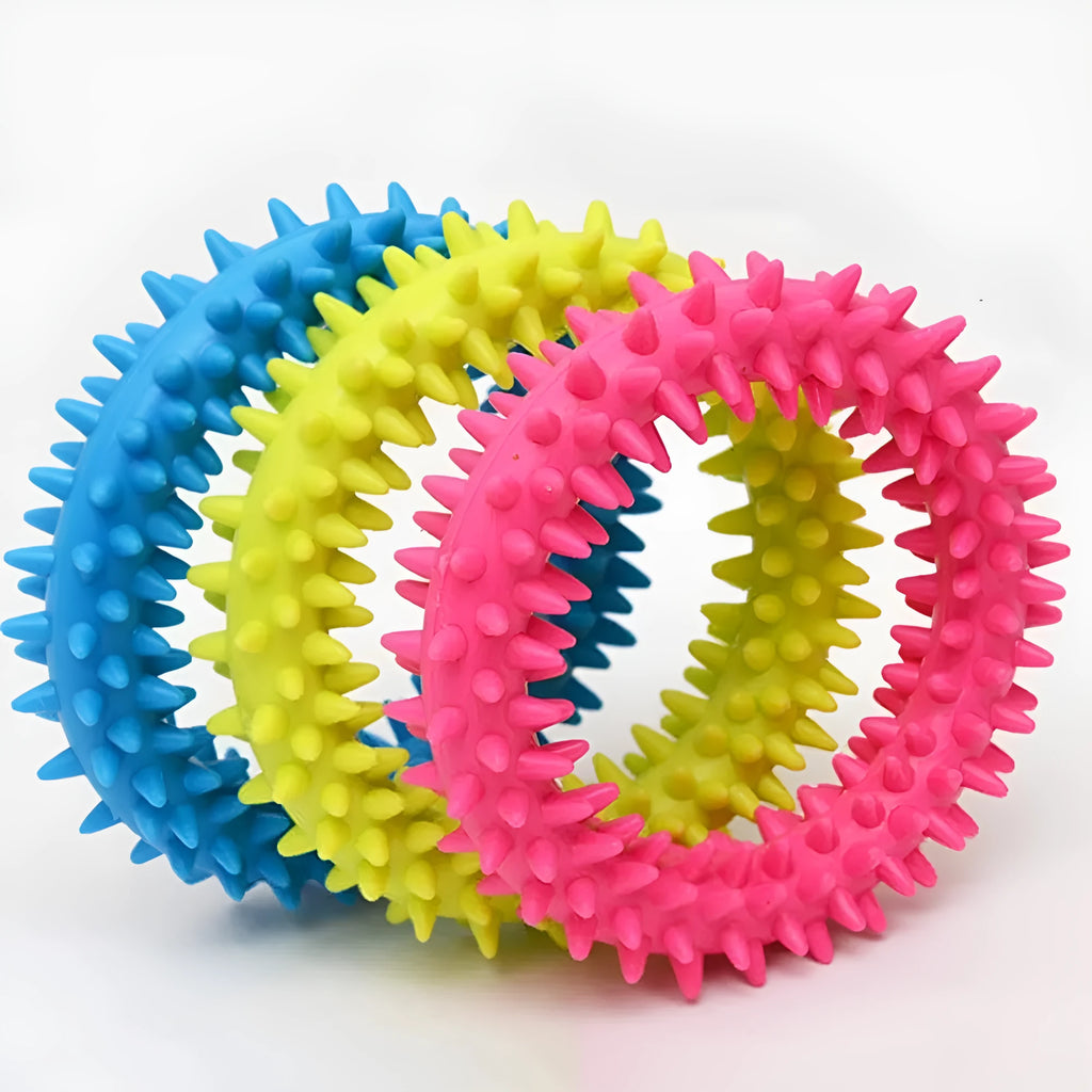 Colourful TPR spiky circle ring dog chew toy for dental cleaning and bite training