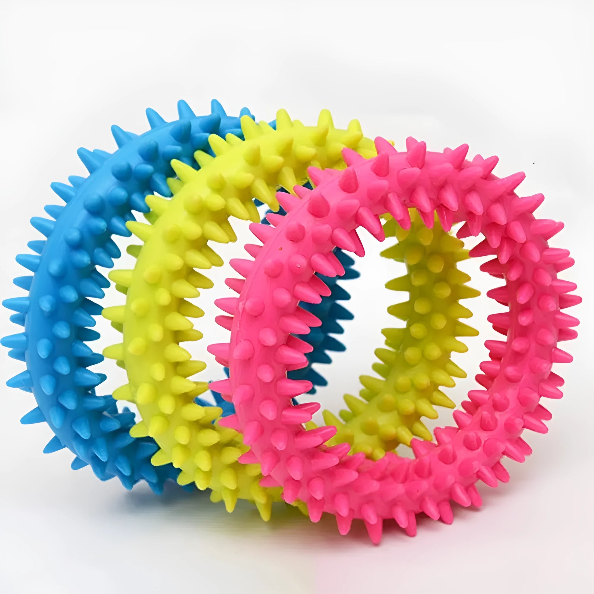 Colourful TPR spiky circle ring dog chew toy for dental cleaning and bite training