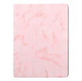 Imitation leather tri-fold iPad case in dark grey with marbling pattern, showing card slots and folded stand position.