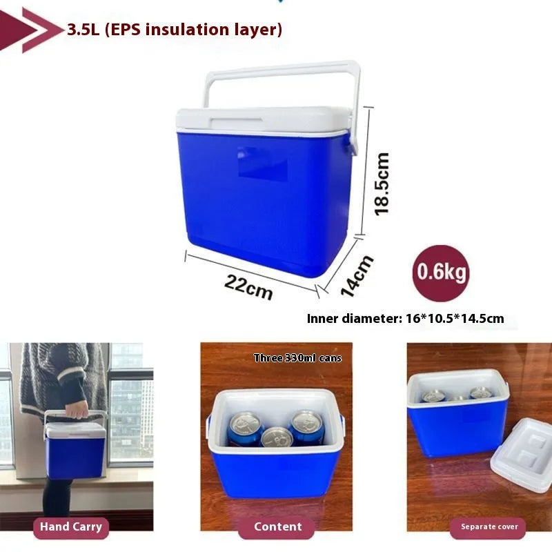 Blue aluminium foil portable insulated cooler box with multiple capacity size options from 3.5 to 38 litres.