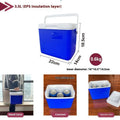 Blue aluminium foil portable insulated cooler box with multiple capacity size options from 3.5 to 38 litres.