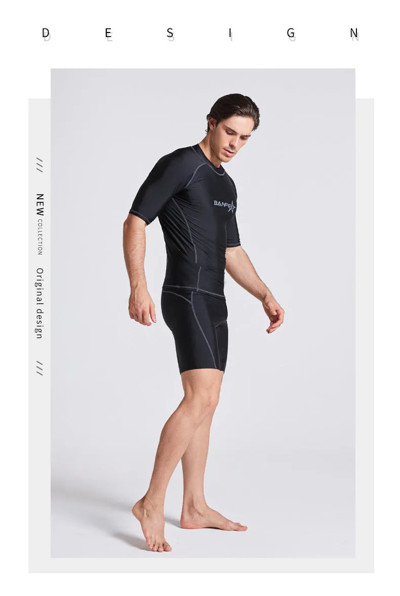 Men's quick-drying half sleeve swimsuit in nylon for snorkeling and surfing activities