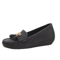 Women's beige height increasing insole casual work shoes with round toe and mid heel.