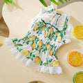 Rock yellow lemon polyester dog dress with thin strap skirt design shown on mannequin