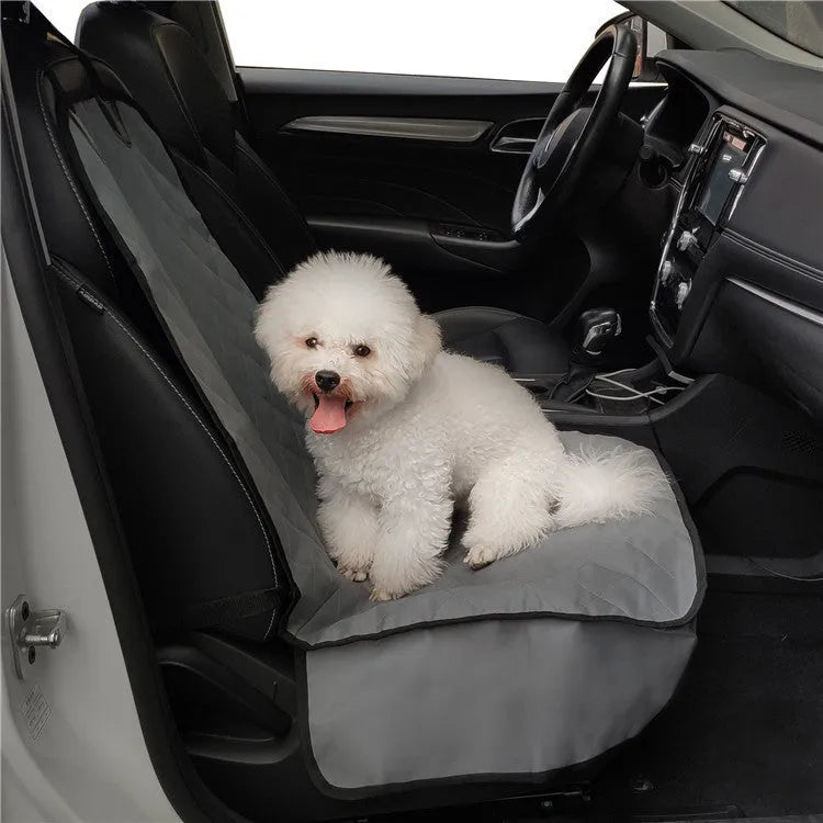 Waterproof pet car front seat cover with safety belt opening, 600D Oxford cloth, black finish
