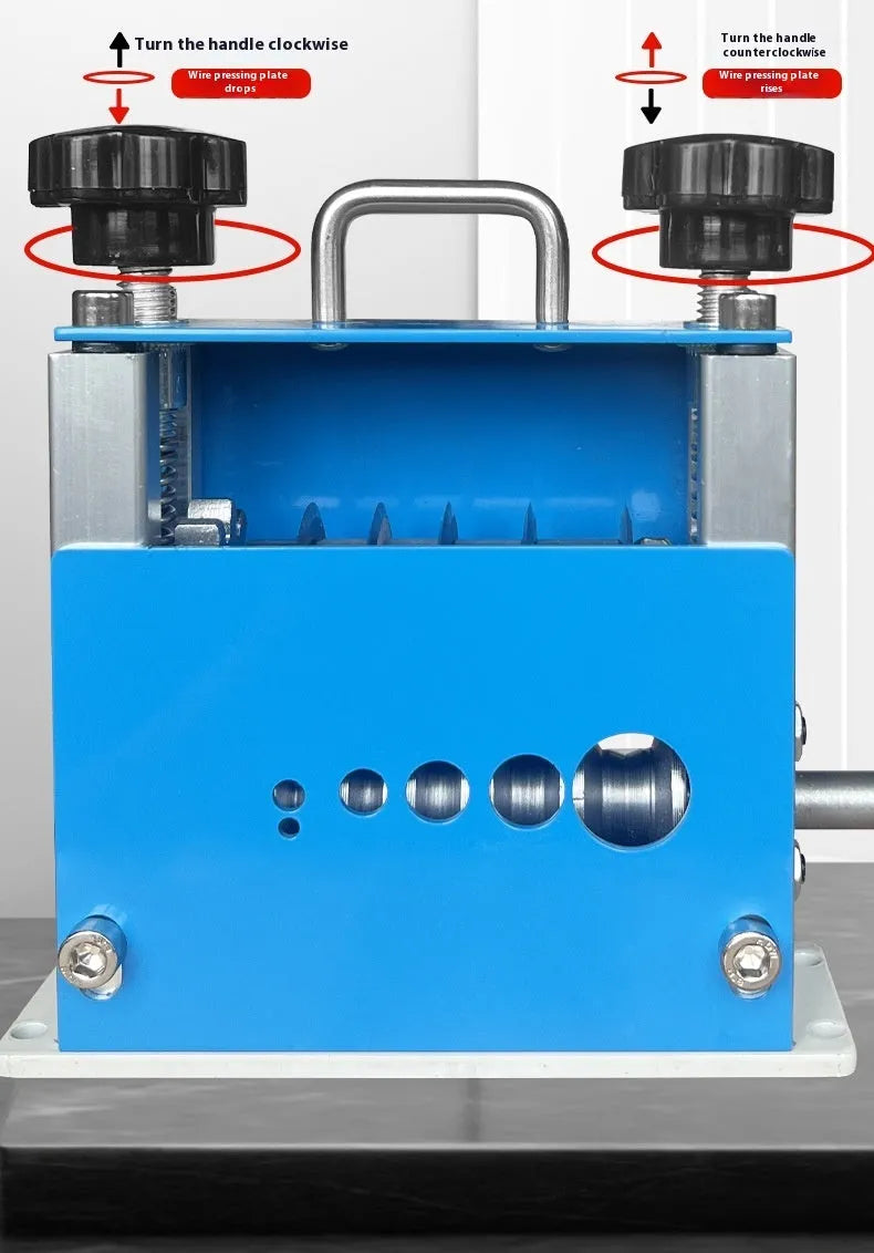 SD-017 manual wire stripping machine showing automatic porous design for 0.5mm to 17mm cable diameters