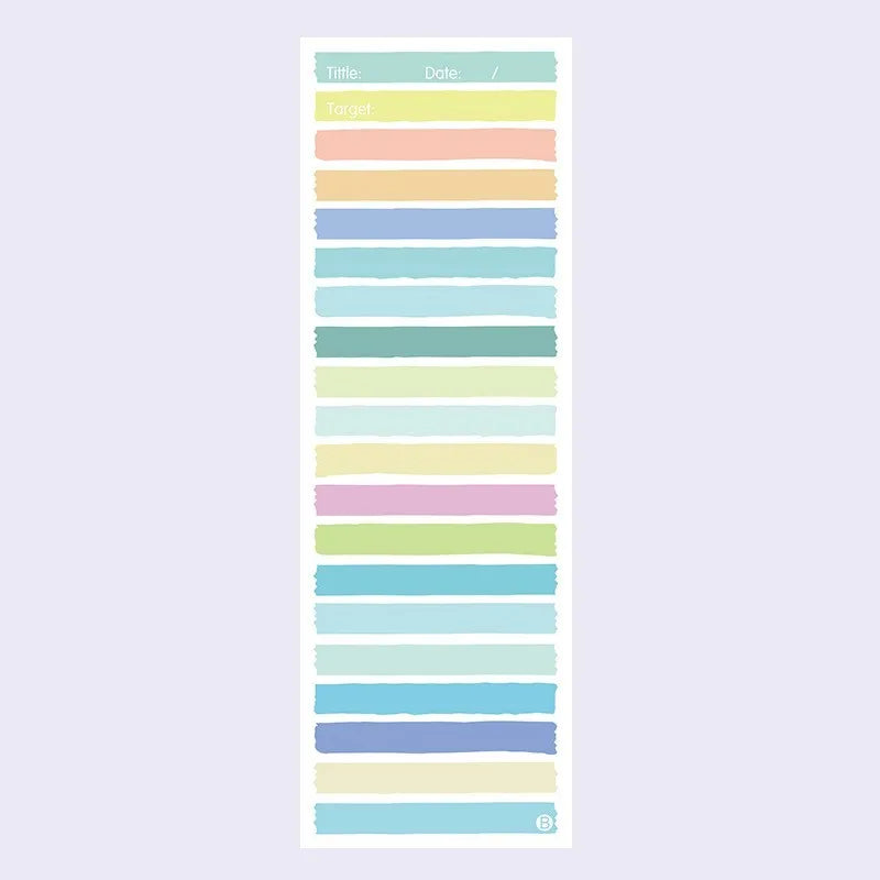 Cartoon colour-striped student notepad in plastic box, A5 size 90x248 mm, blue pink purple yellow designs