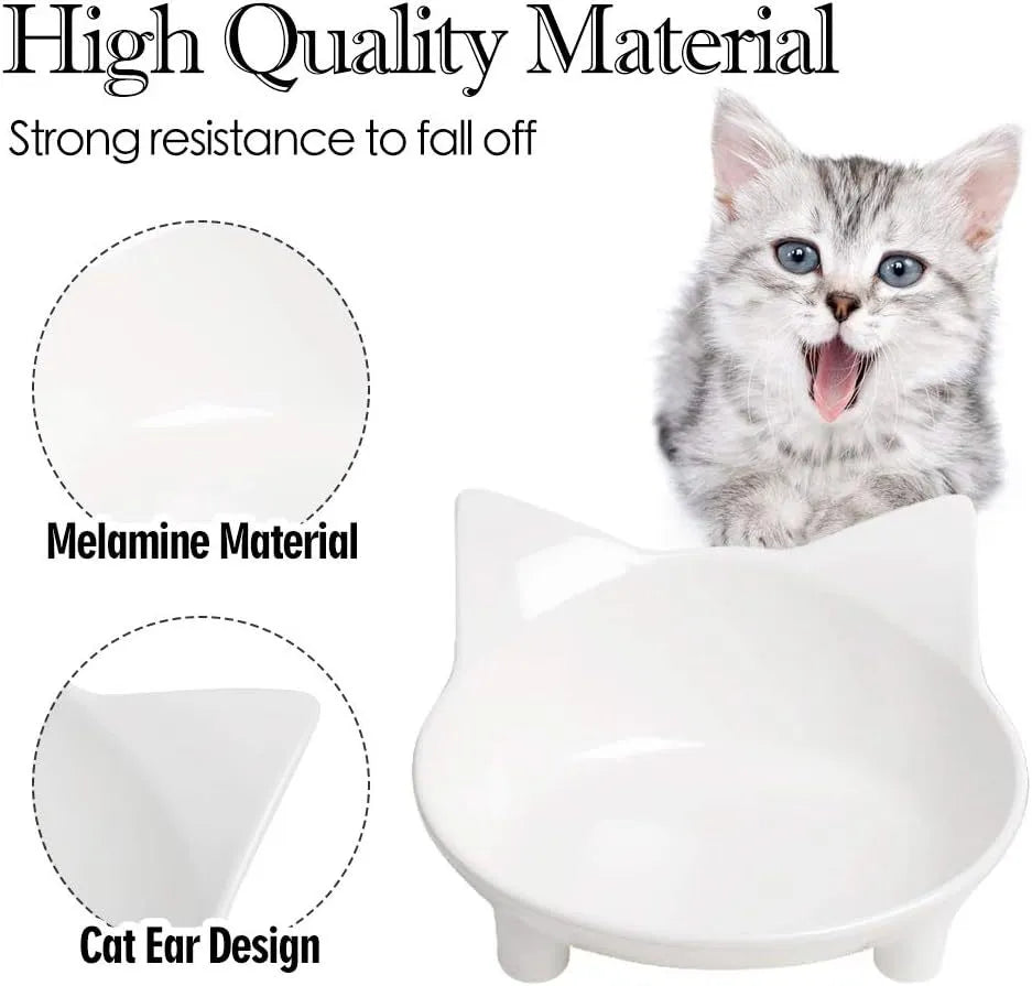 Shallow melamine cat bowl with anti-skid rubber base in black or white colour