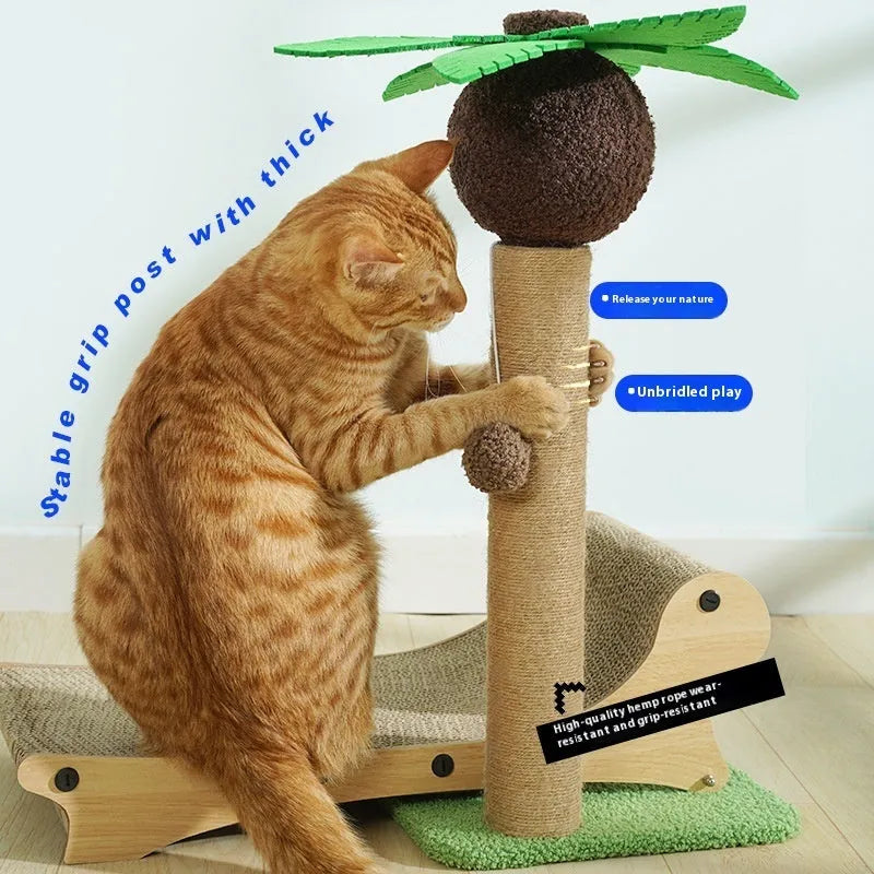 Wooden beach chair style cat furniture with hemp mat scratch surface and chamfered columns