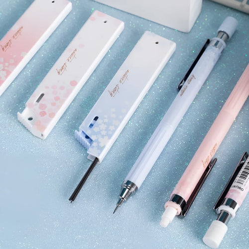0.5mm cartoon automatic pencil set with three pencils and HB refill boxes