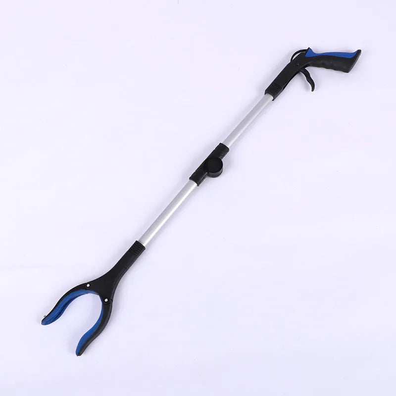 Foldable aluminium rubbish clamp with magnet sucker shown extended and collapsed