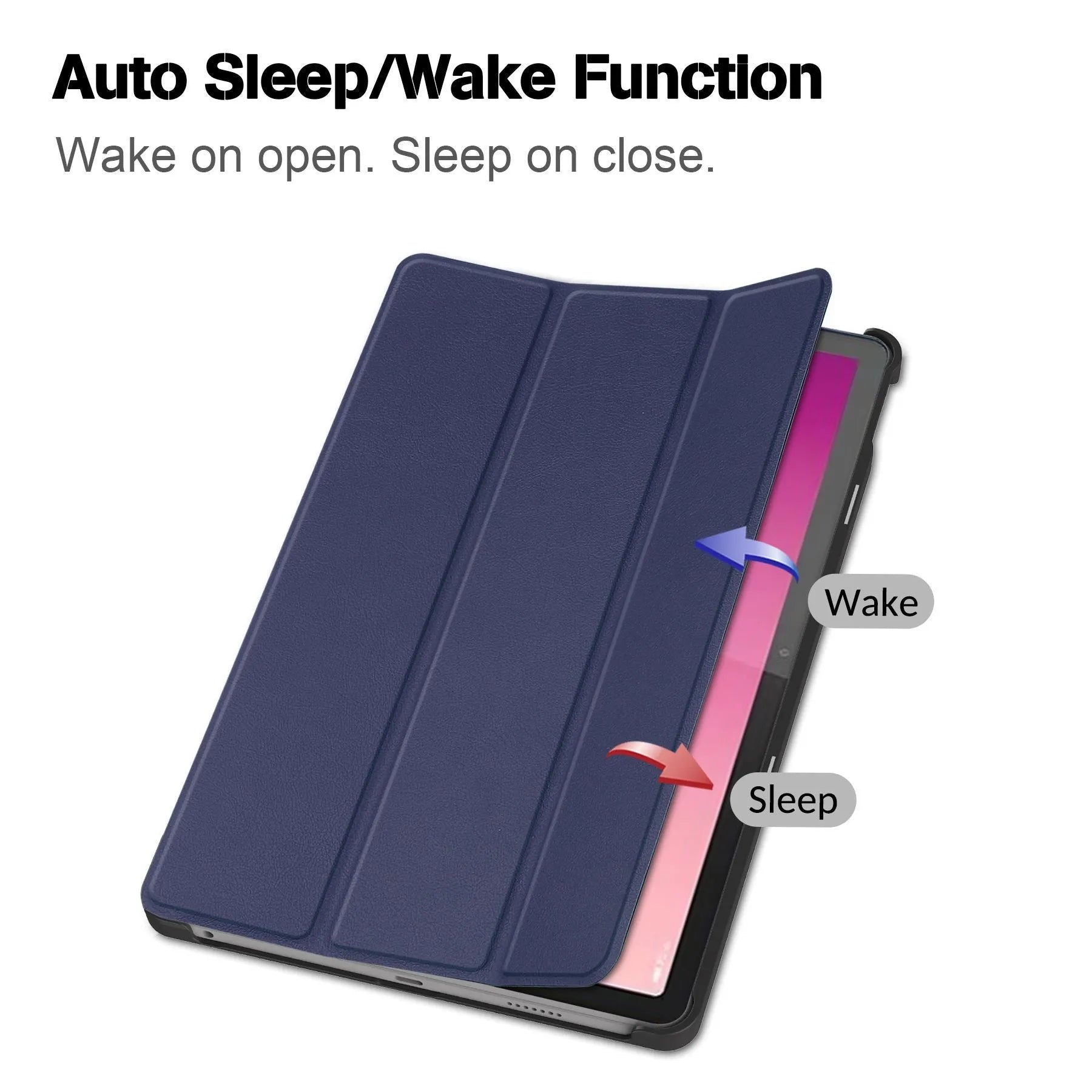 Lenovo Tab P12 tablet case showing three-fold design with bracket and magnetic closure in decorative colour options