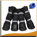 Waterproof pet rain boots in blue with reflective straps and flannel lining for medium to large dogs