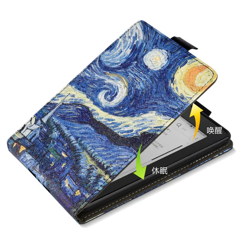 Kindle Paperwhite 6-inch protective case in bracket style, showing TPU construction and example design options.