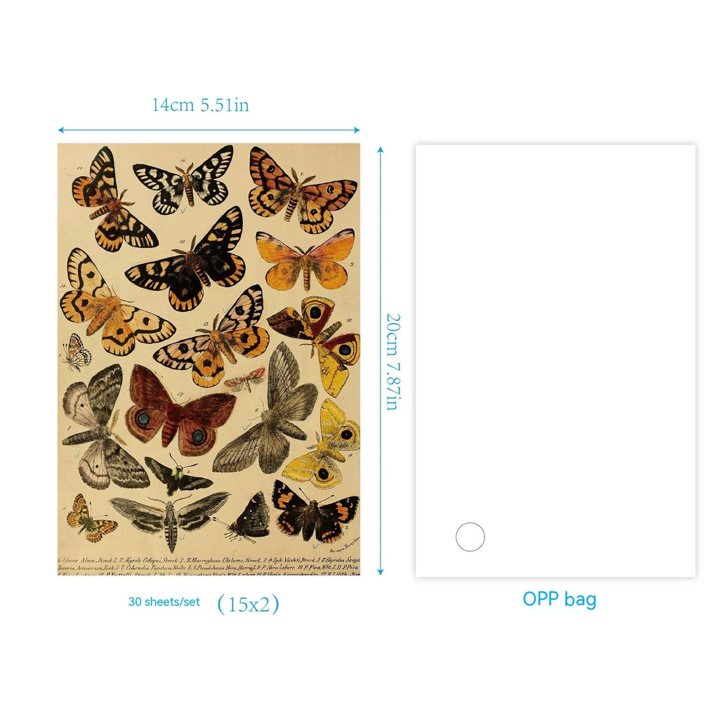 30-piece decorative paper set with retro botanical floral celestial designs for scrapbooking