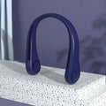 Blue USB rechargeable bladeless neck fan with a flexible neckband.