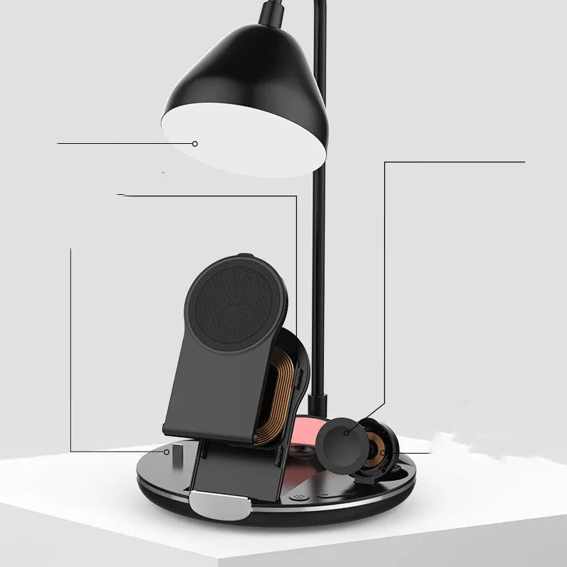 Magnetic folding wireless charger in black colour showing folded and open positions