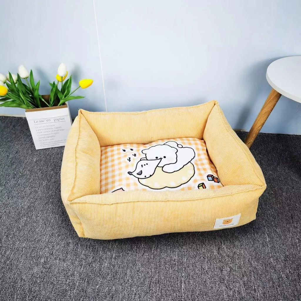 Rectangular dog winter nest bed in a choice of eight colours and two sizes, made from soft velvet-style fabric.