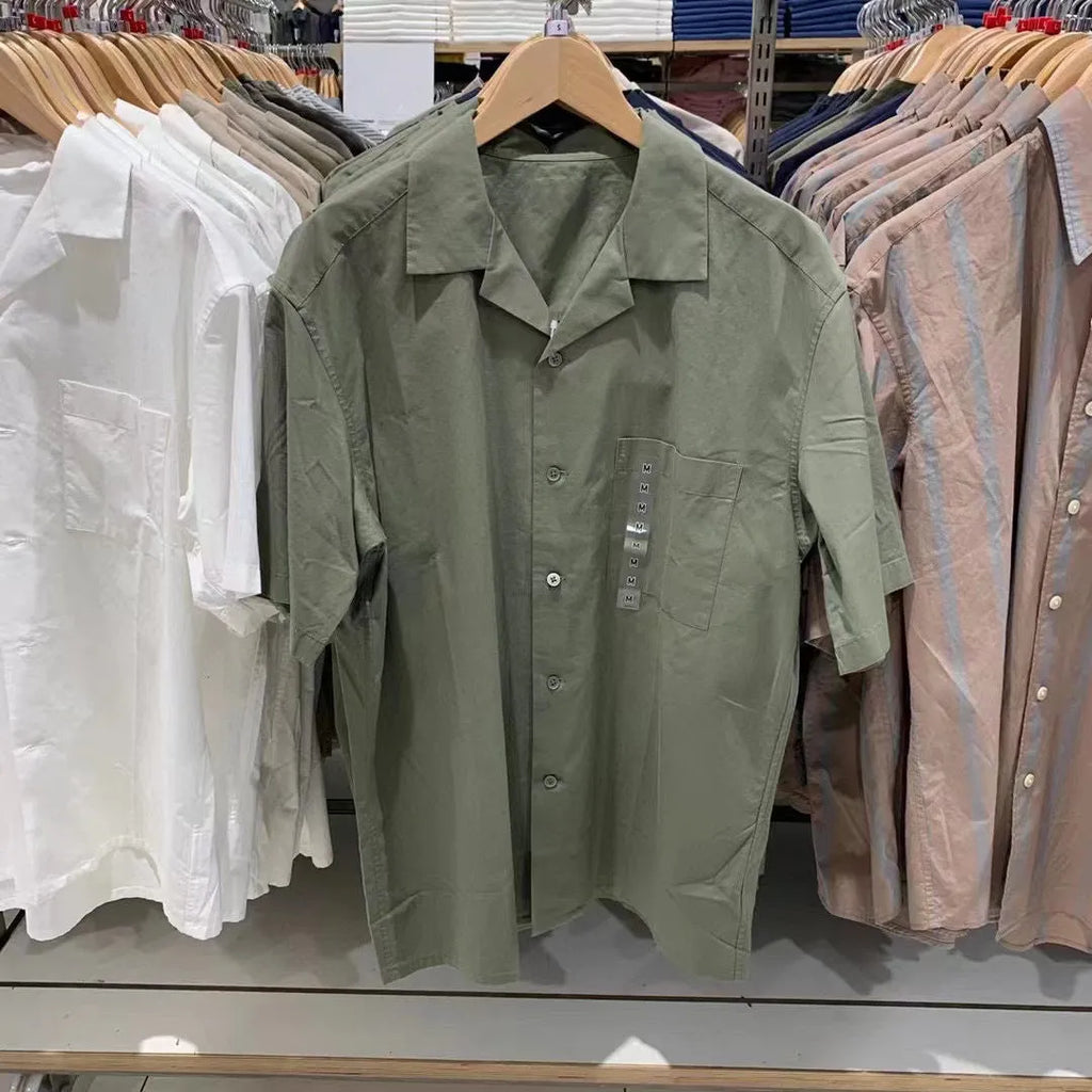Men's modal cotton open collar shirt in beige colour with cardigan collar design