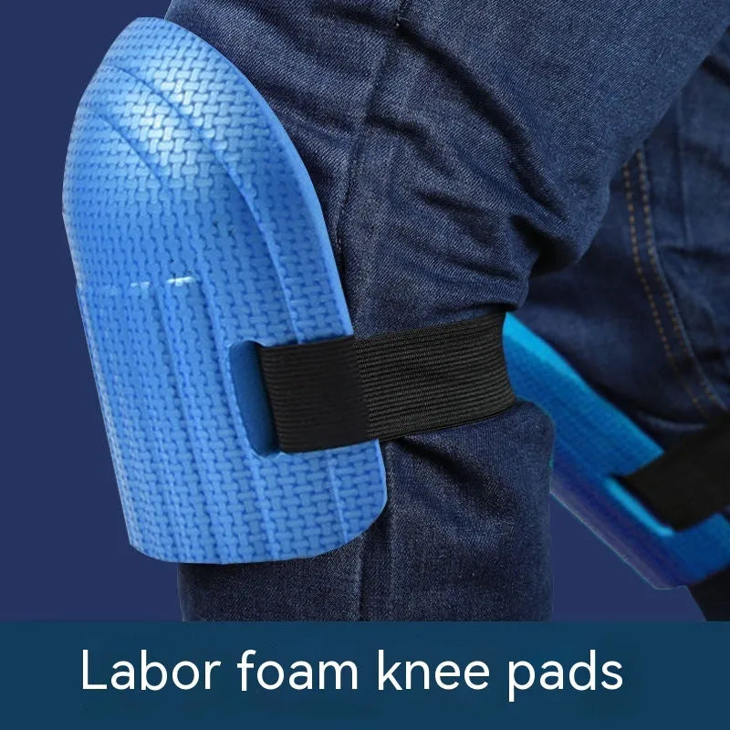 A pair of foam kneepads in four colour options: black, blue, green, and pink.