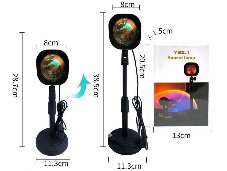 Sunset red rechargeable projection lamp showing rainbow colour light effects
