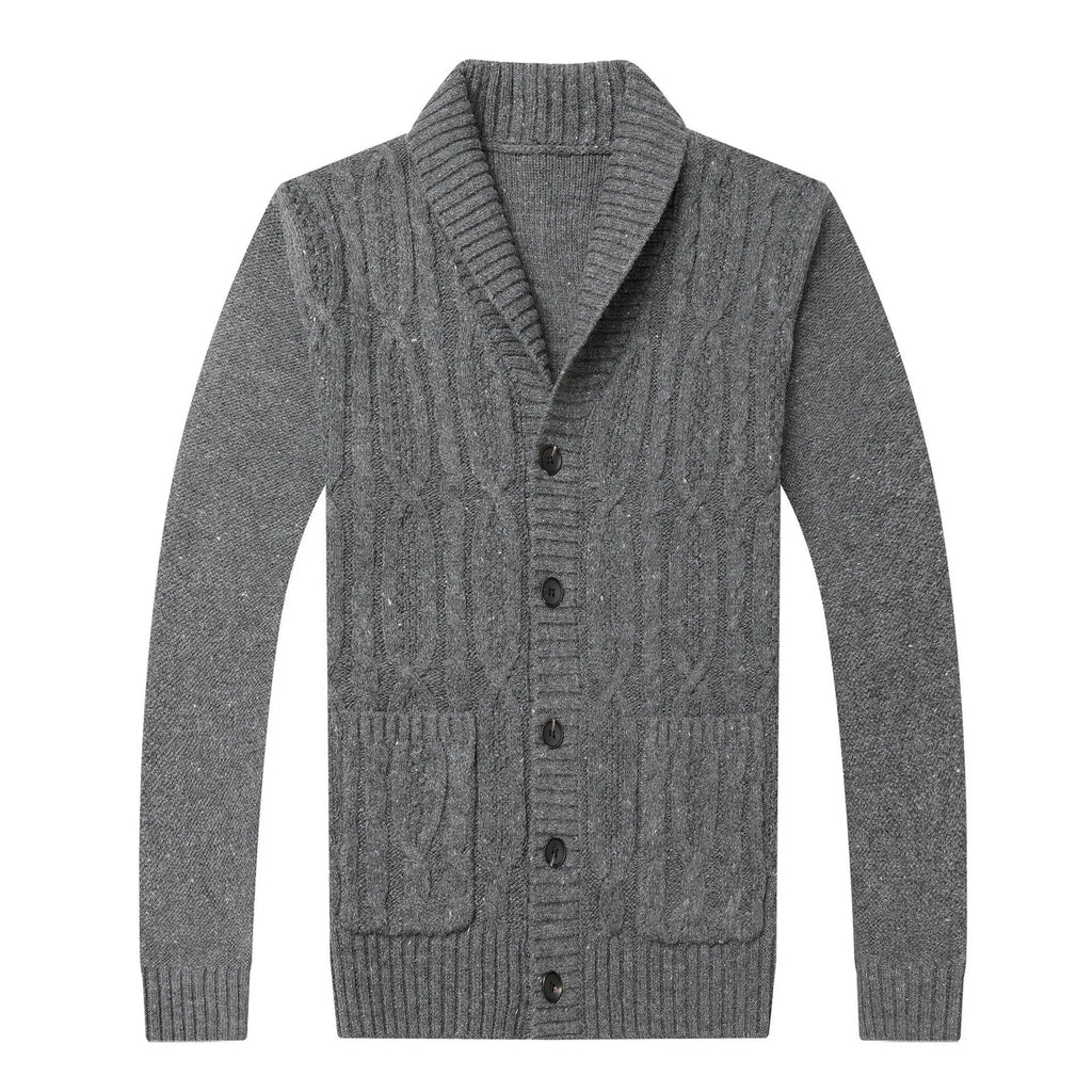 Men's black Korean style jacquard cardigan jacket with straight cut for autumn and winter.