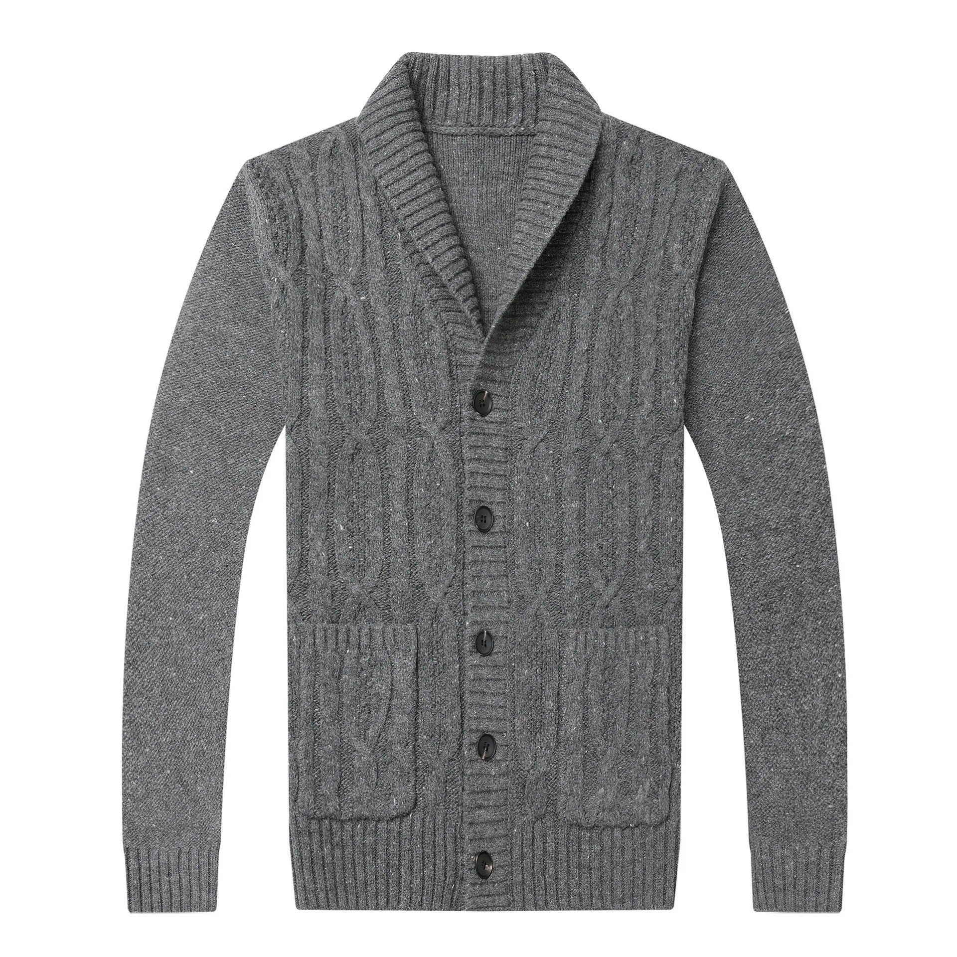 Men's black Korean style jacquard cardigan jacket with straight cut for autumn and winter.