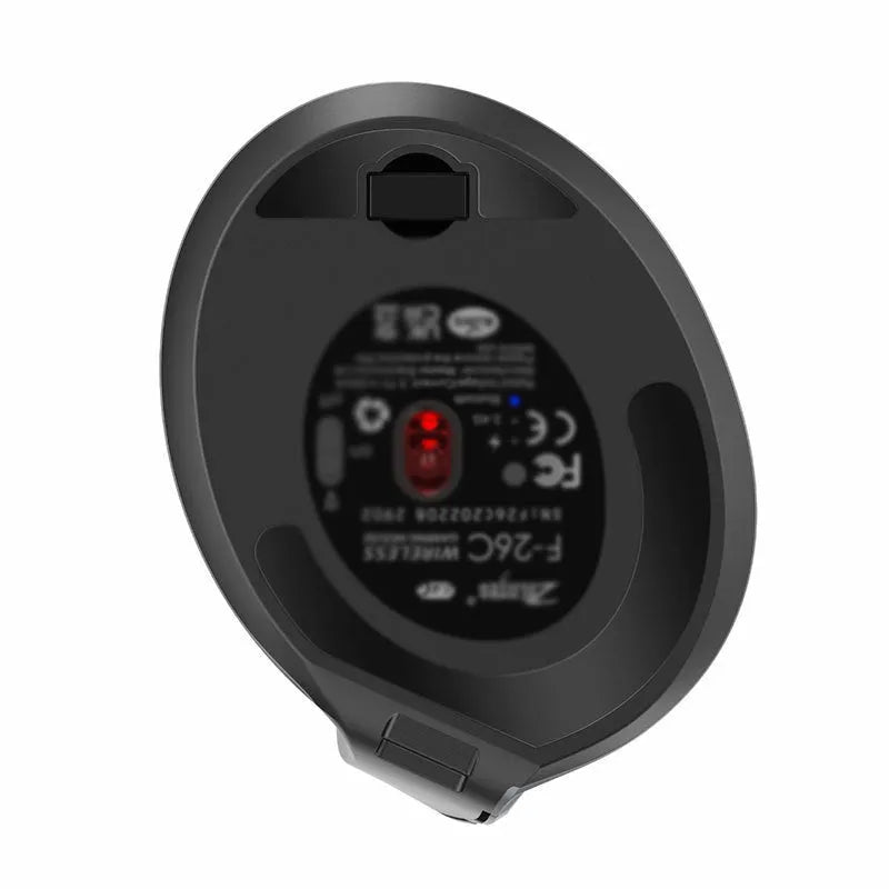 Grey vertical ergonomic mouse with Bluetooth and wireless charging capabilities