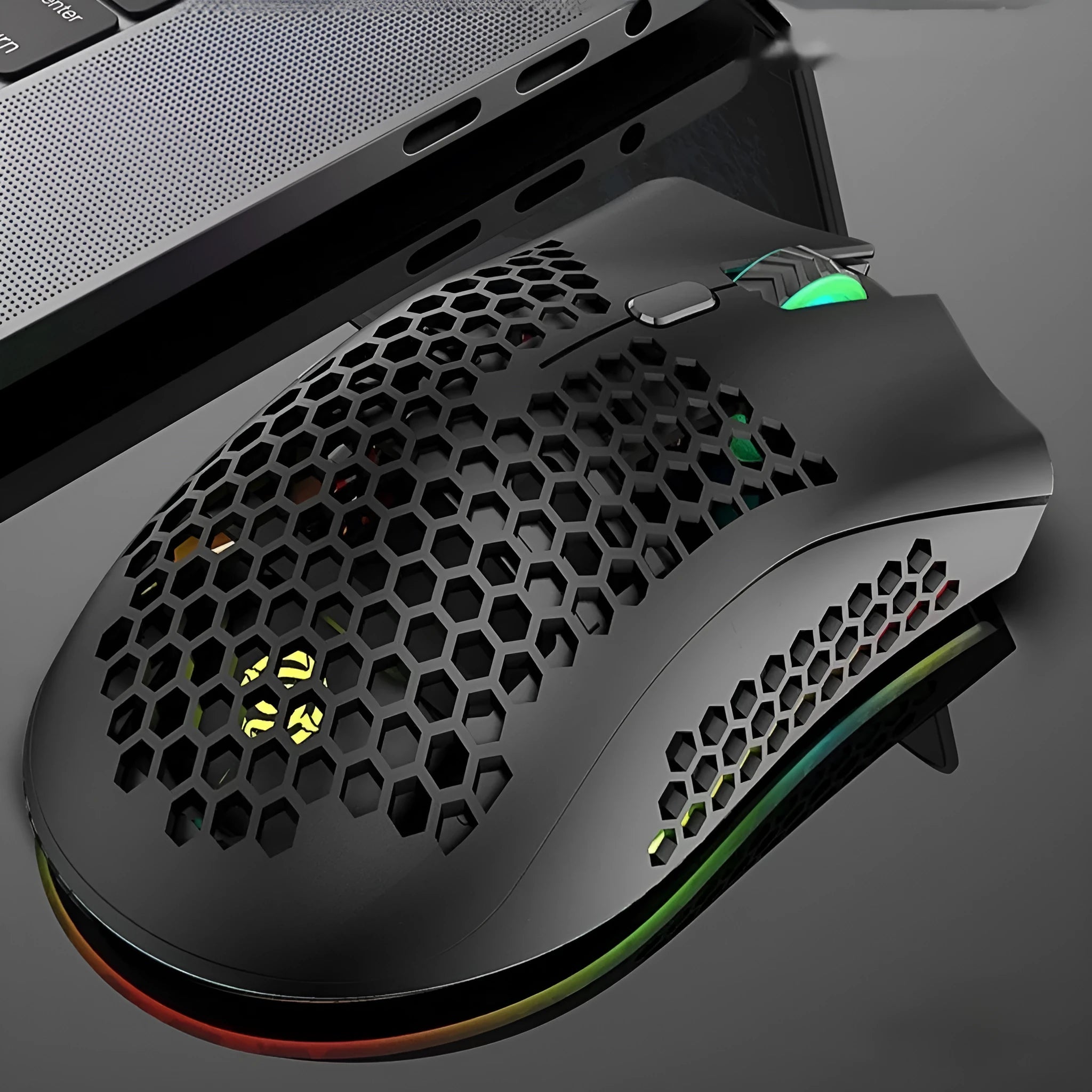 BM600 wireless gaming mouse with luminous charging and hollow-out design in black, cyan or white colours