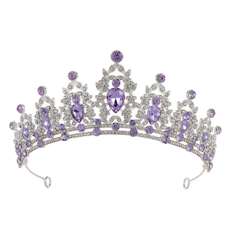 Baroque-style alloy crown bridal headdress with rhinestone details in a silver and white diamond finish.