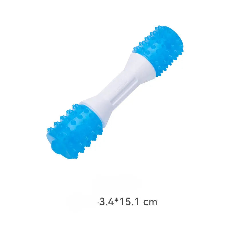 Dual-colour puppy teething chew toy made from TPR and PU rubber for dogs aged 2 to 8 months.