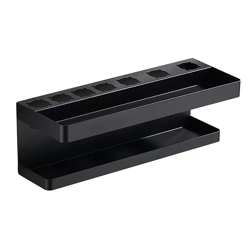 White aluminium punch-free bathroom storage rack with dual layers for hair curlers