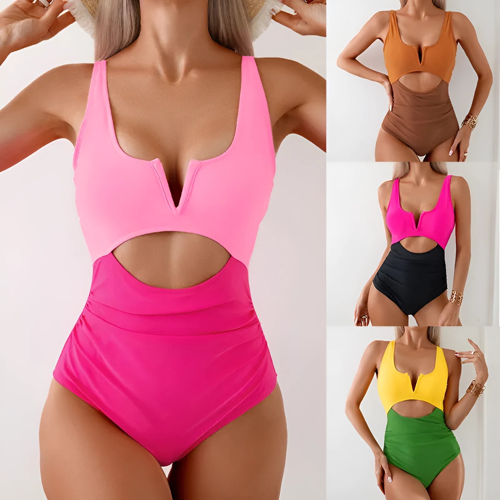 Women's one-piece swimsuit in contrasting colours with nylon fabric and multiple size options