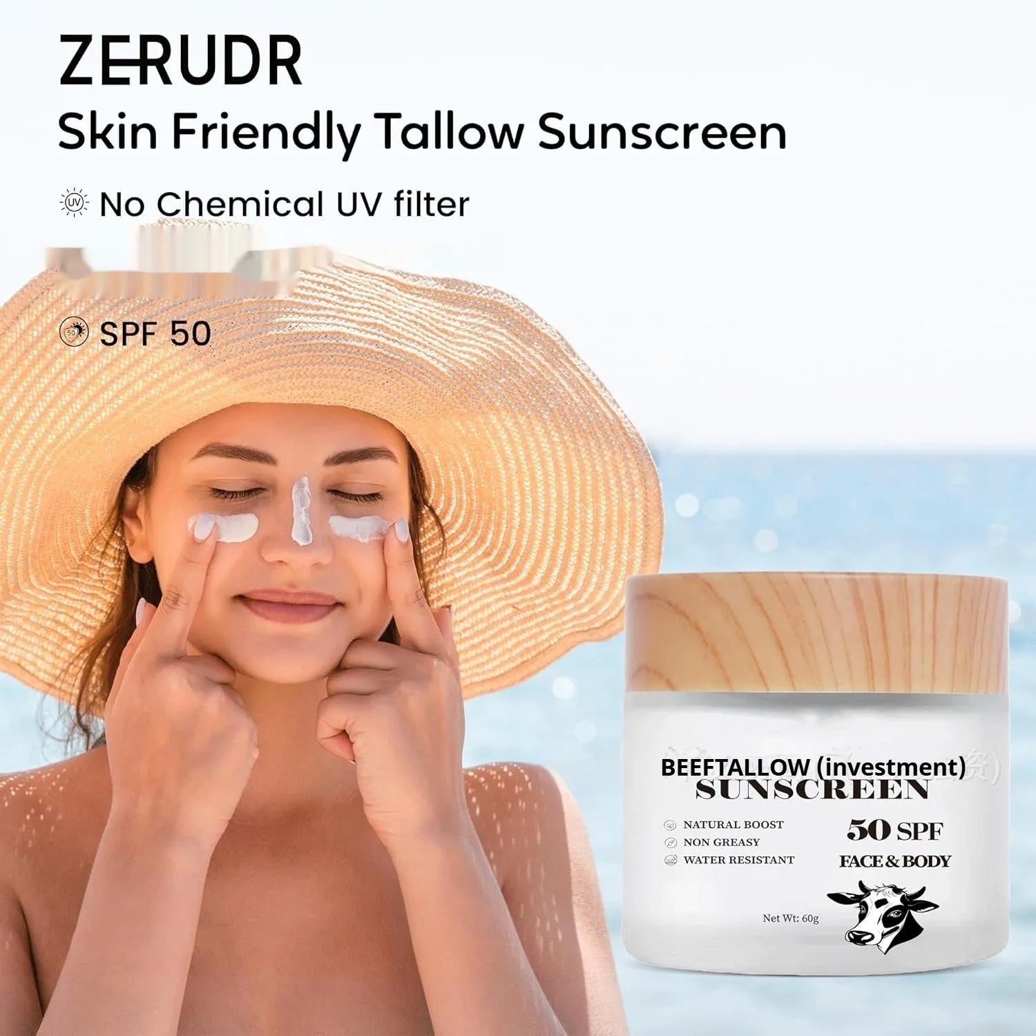 60g tub of beef tallow protective cream for waterproof, non-greasy skin barrier