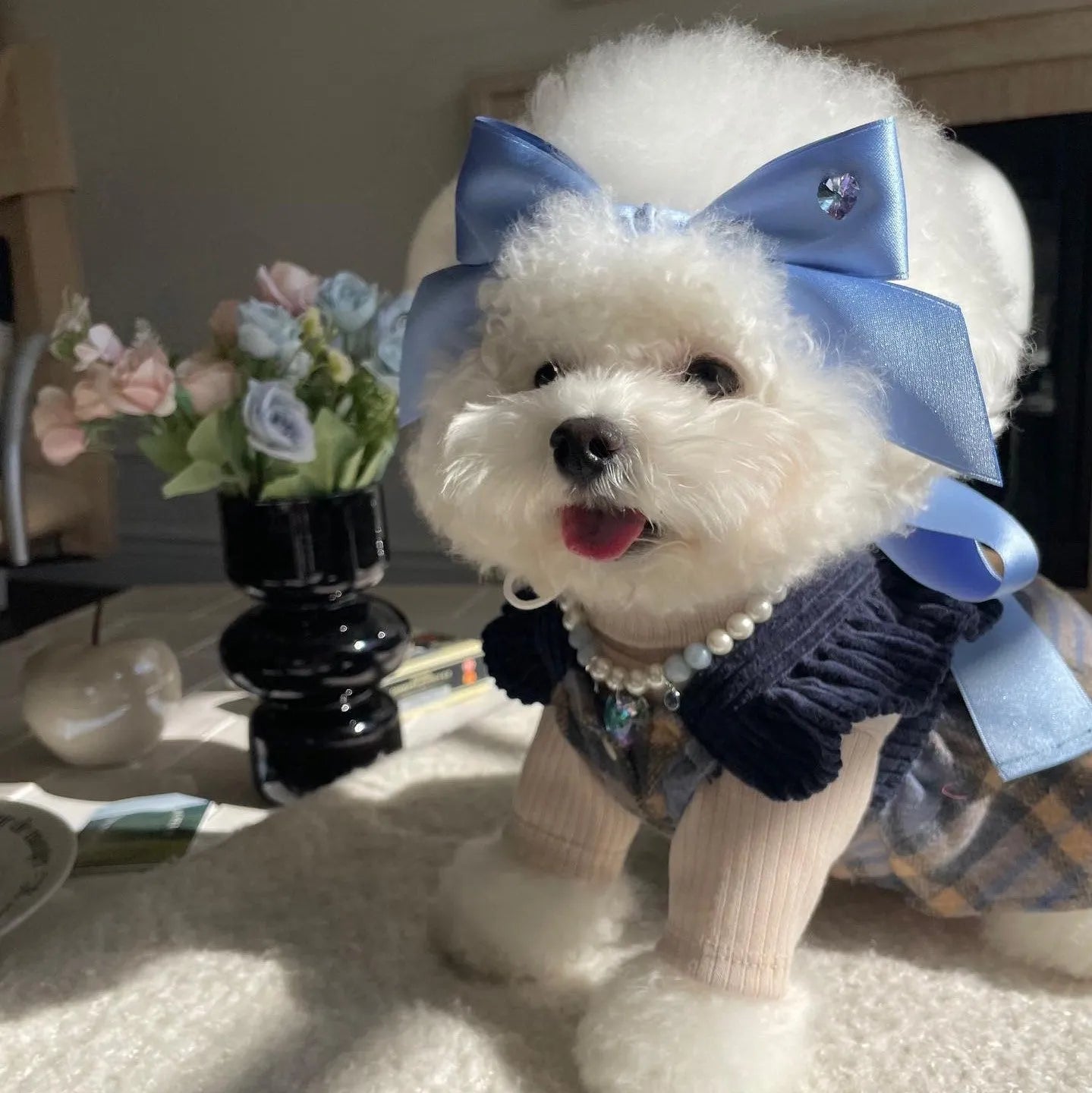 Adjustable dog hair band headdress with princess style bow on polyester cotton ribbon
