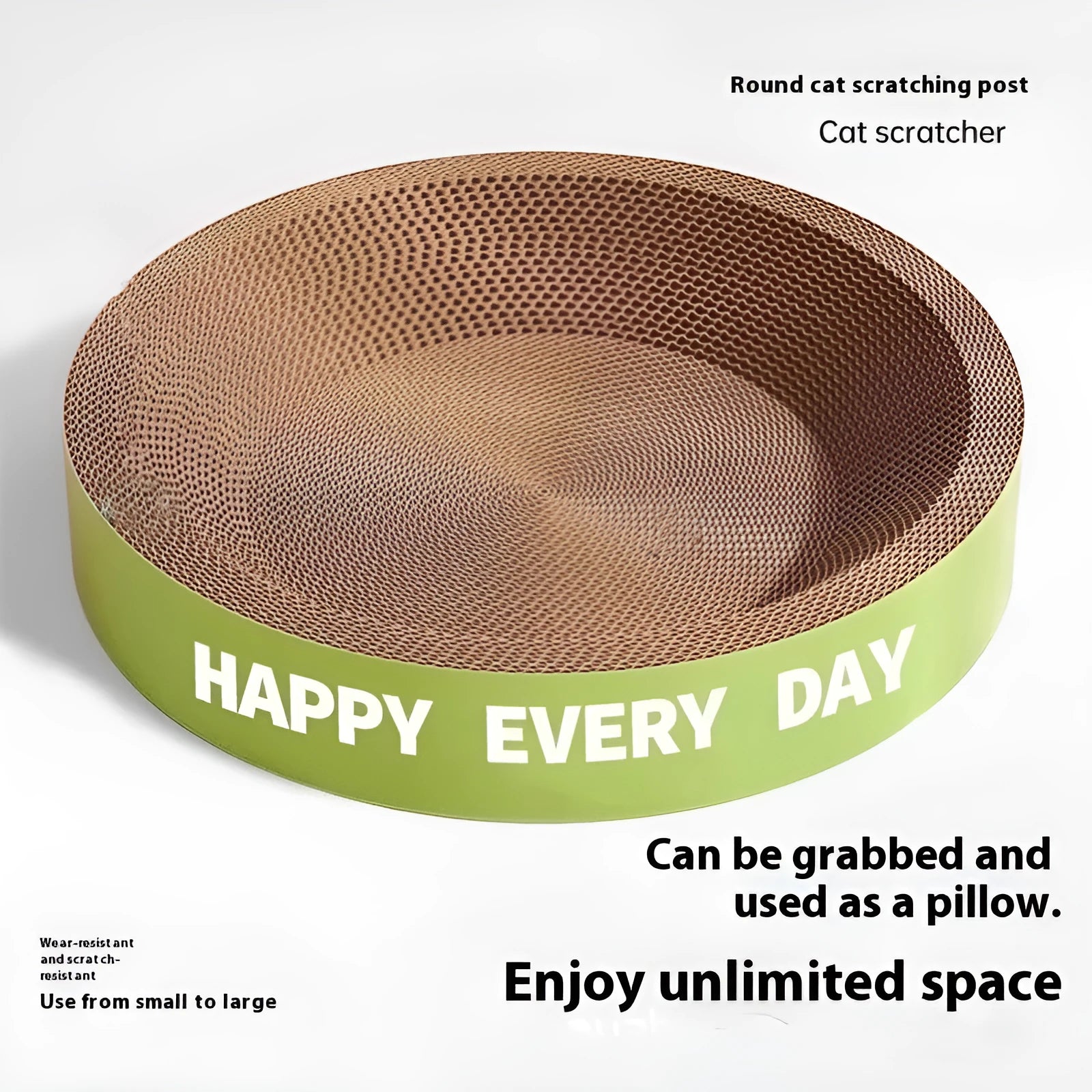 Green round corrugated cardboard cat scratching board nest measuring 50cm across