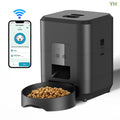 White automatic pet feeder with digital display and food container for cats