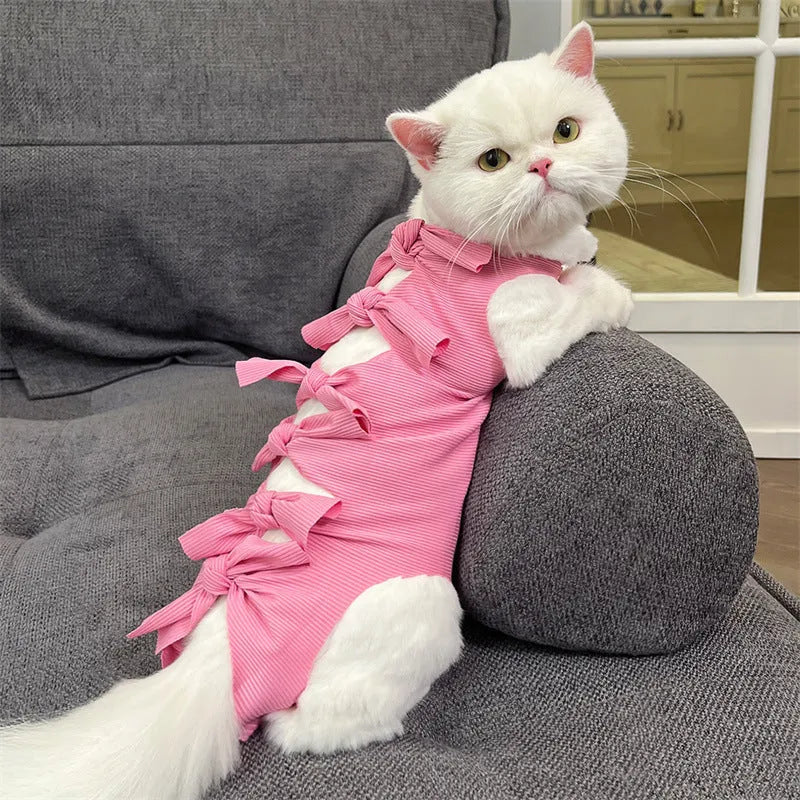 Lace-up back closure cat sterilisation recovery suit in polyester fabric