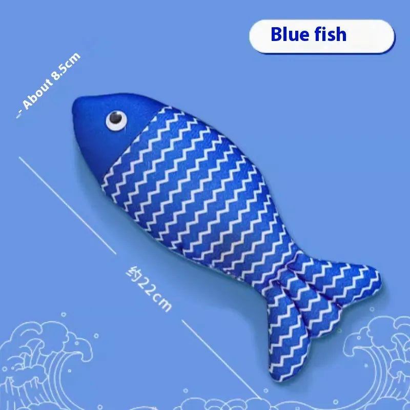 Catnip fish cat toy in blue, red or yellow with large and medium size options