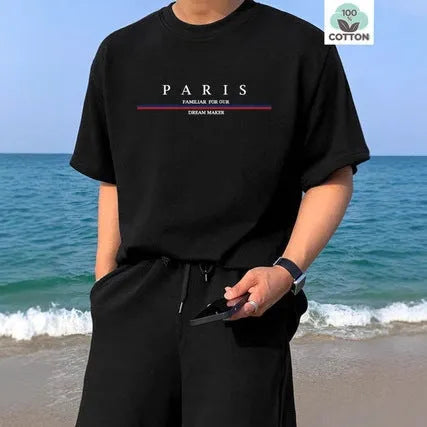 Men's printed short-sleeved cotton t-shirt in loose fit casual style
