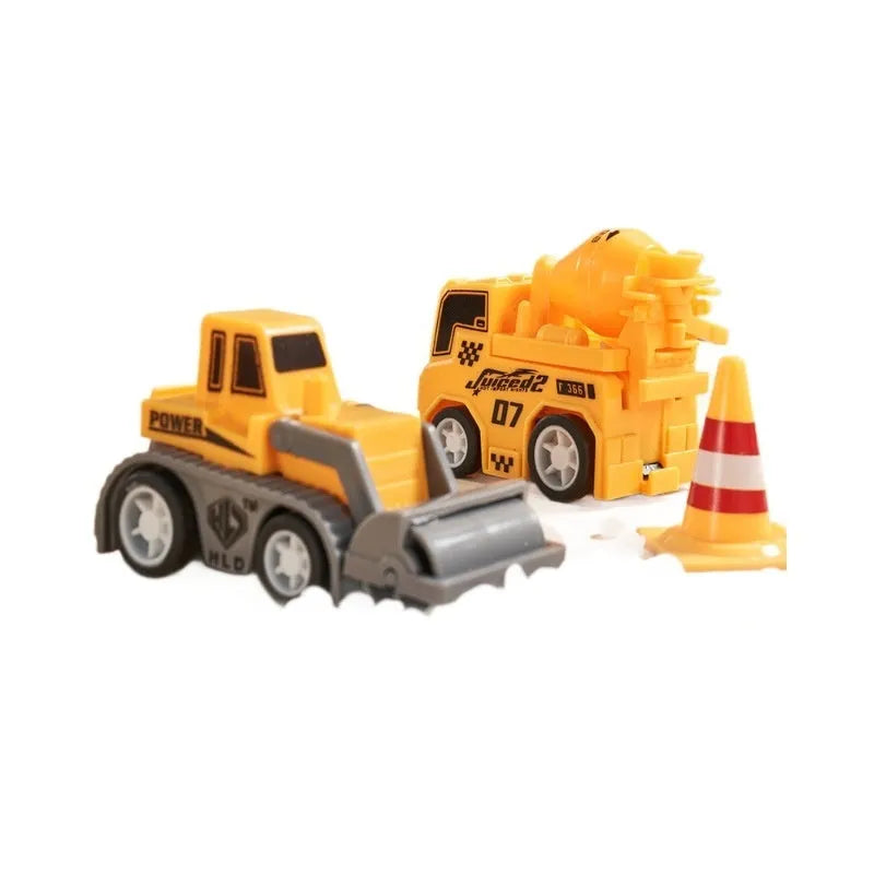 Rail car toy set with plastic track pieces and two electric cars in multiple piece counts