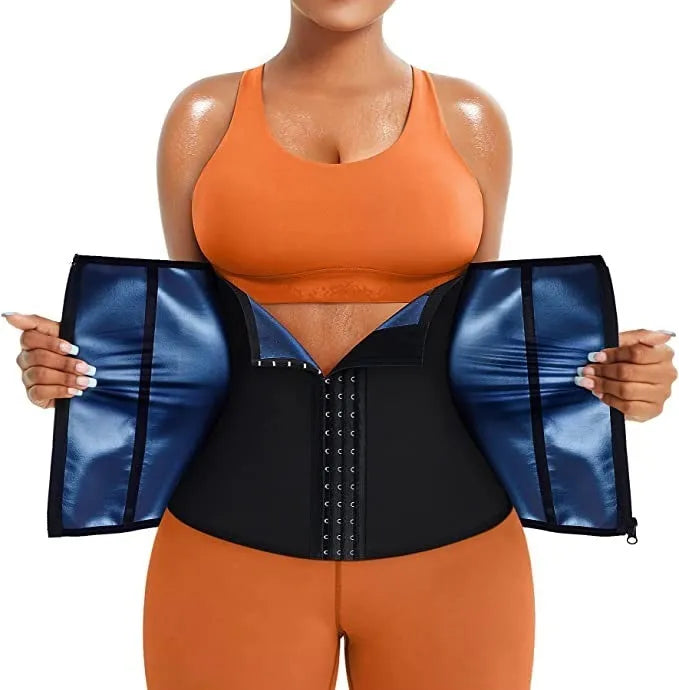Neoprene adjustable abdominal support belt in blue colour showing waist shaping design