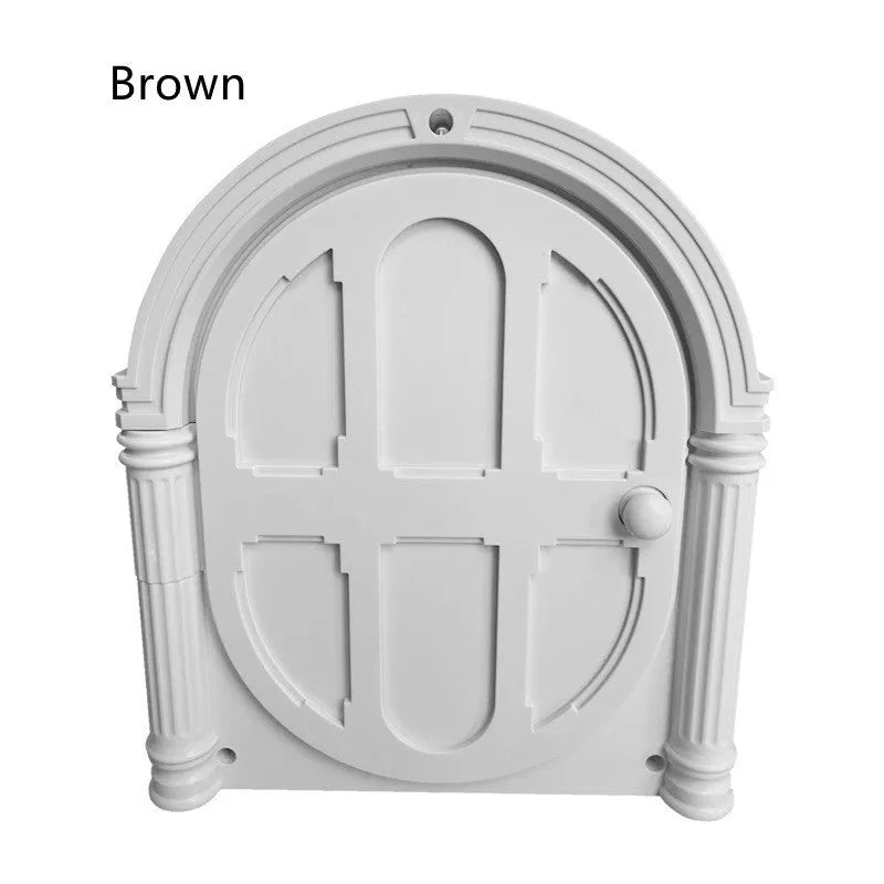 White plastic cat dog door with minimalist design on a black background