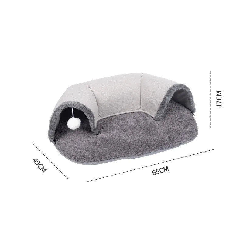 Oval cat tunnel nest in artificial leather and cotton velvet, small size 65x49x17cm