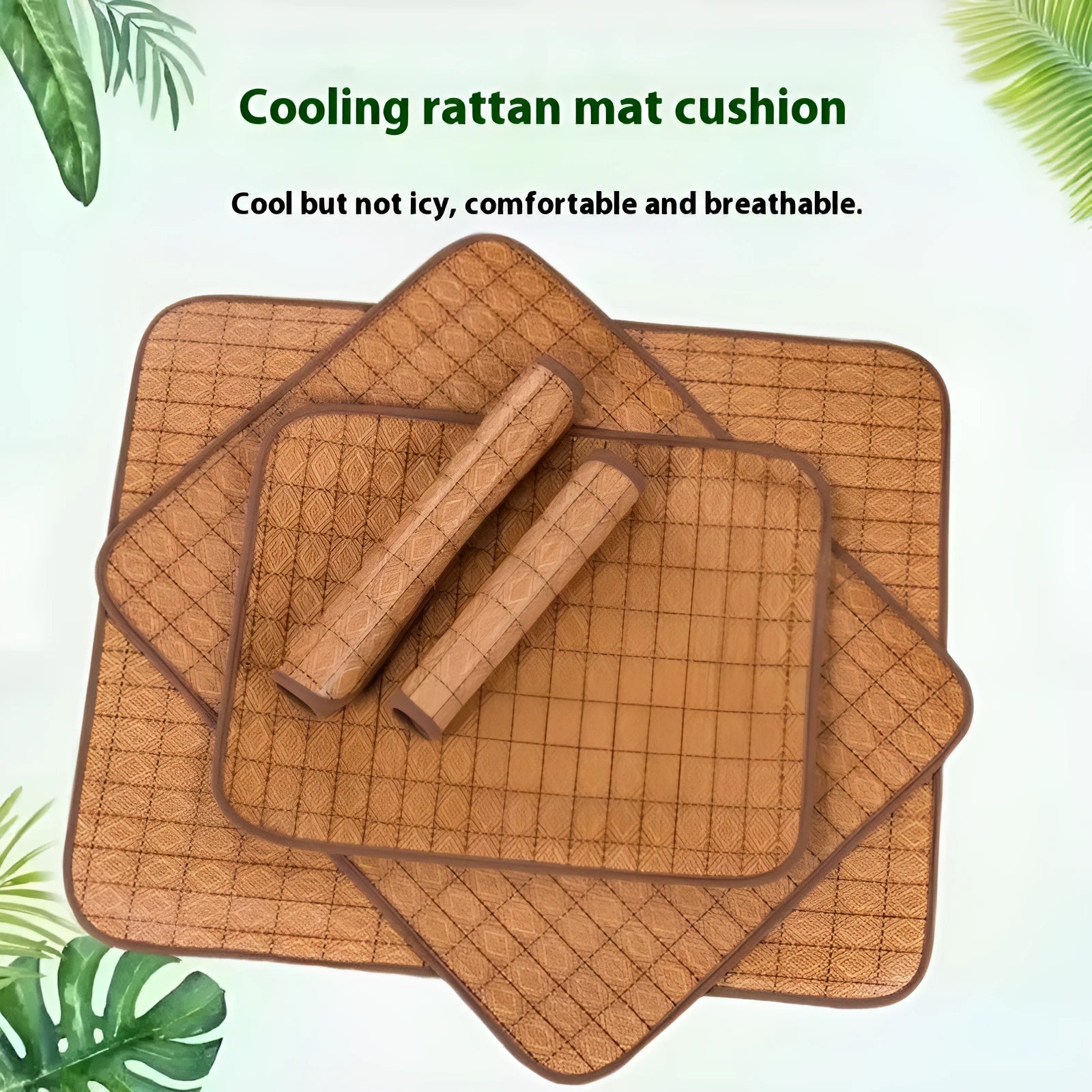 Brown rattan fibre dog cooling mat for summer, shown in a large size.