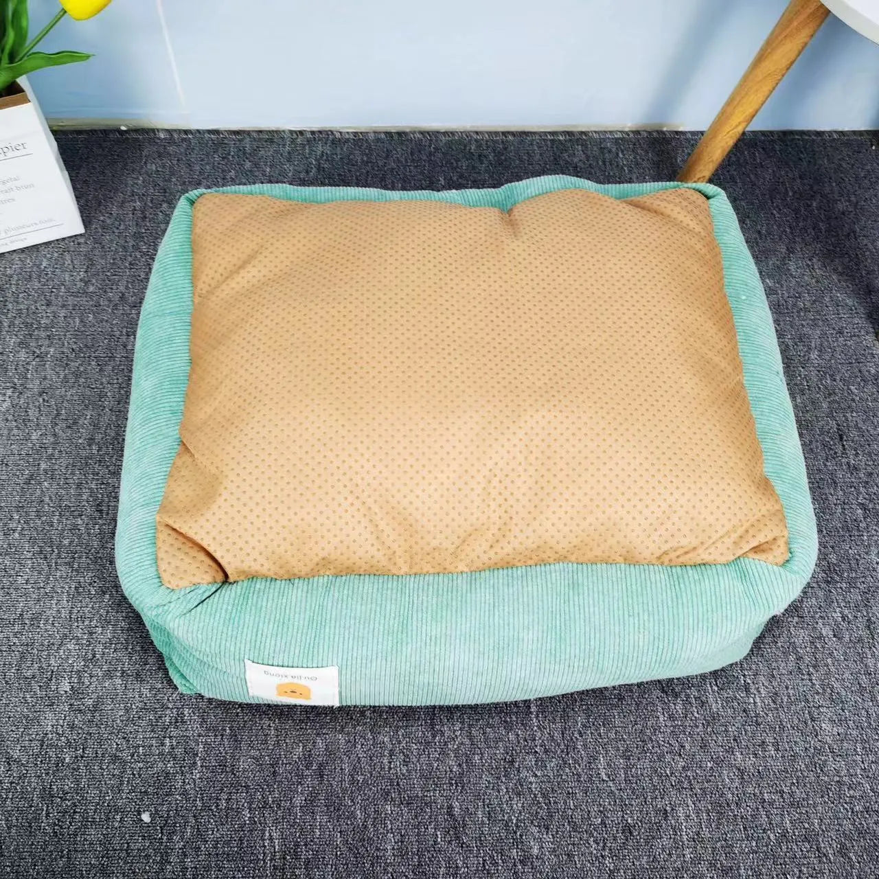 Rectangular dog winter nest bed in a choice of eight colours and two sizes, made from soft velvet-style fabric.