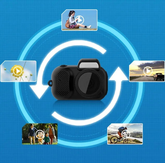 Black Y3000 HD sports camera with small display screen, shown with a memory card.