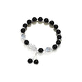 Natural black agate and grey opal couple bracelet with 10mm wave design and money painting elements