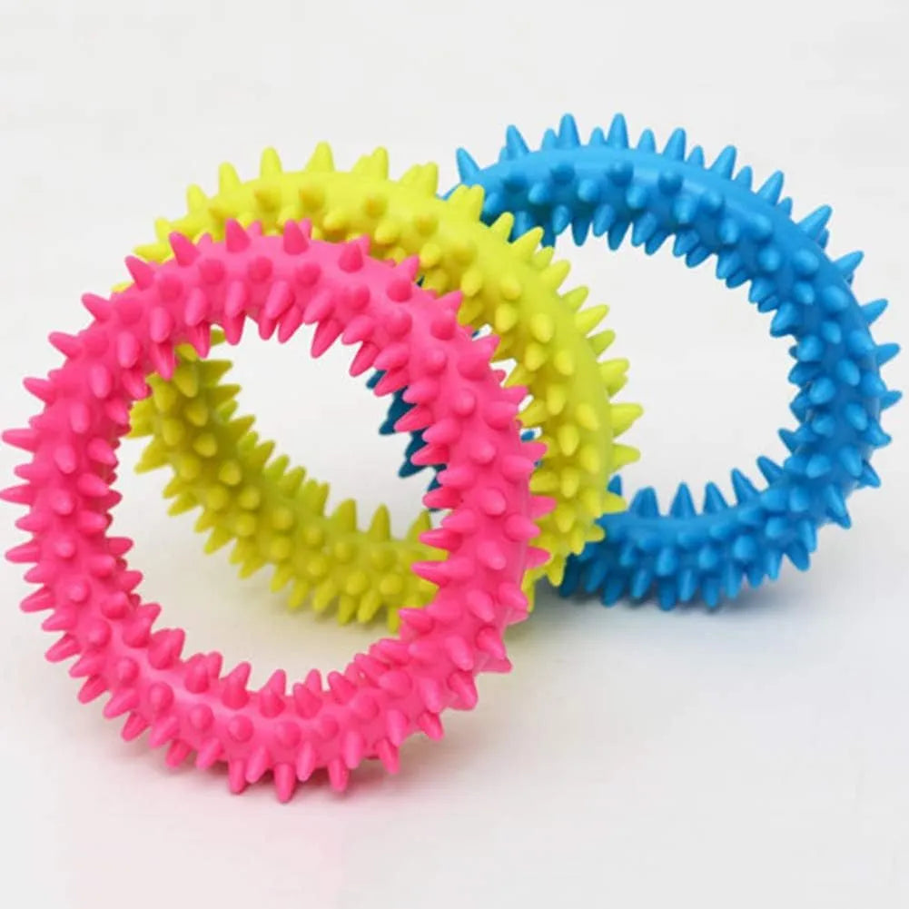 Colourful TPR spiky circle ring dog chew toy for dental cleaning and bite training
